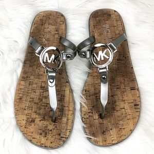 { michael kors } cork metallic logo jelly sandal